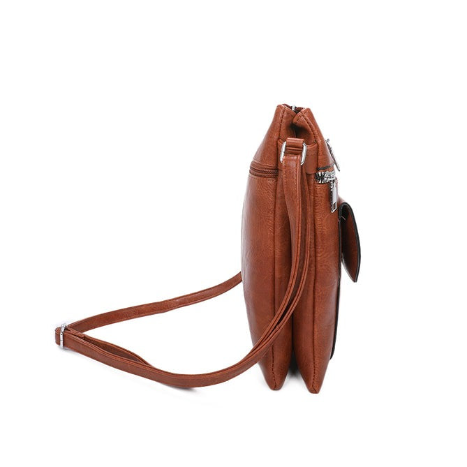 Craze London Leather Crossbody Bag with Flap Pocket