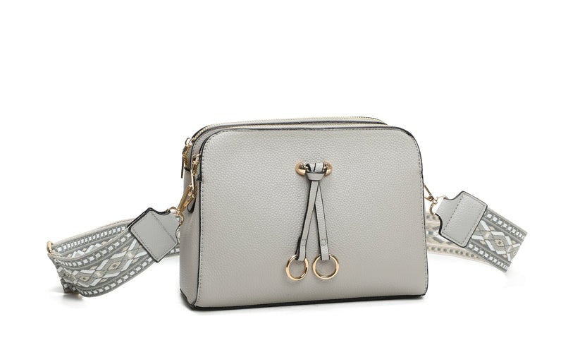 Craze London Twin Rings Charm Crossbody Bag - Minimalist Design with 4 Zips and 3 Compartments