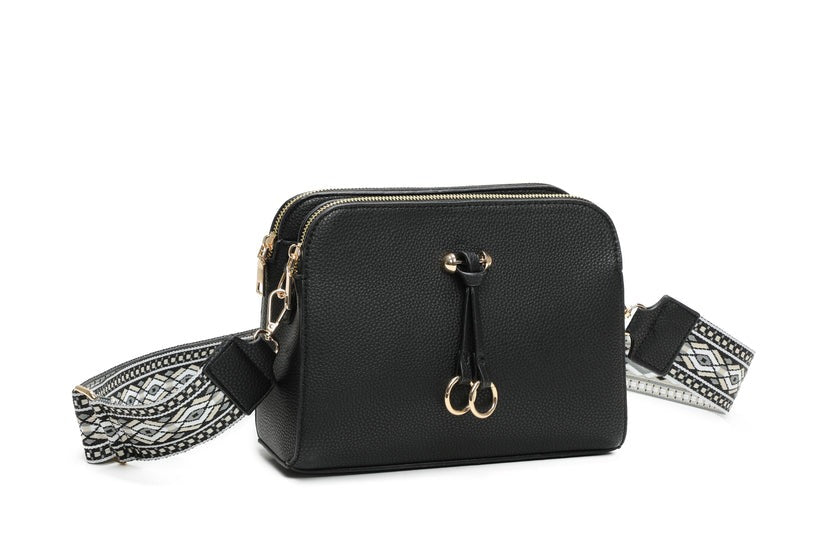 Craze London Twin Rings Charm Crossbody Bag - Minimalist Design with 4 Zips and 3 Compartments