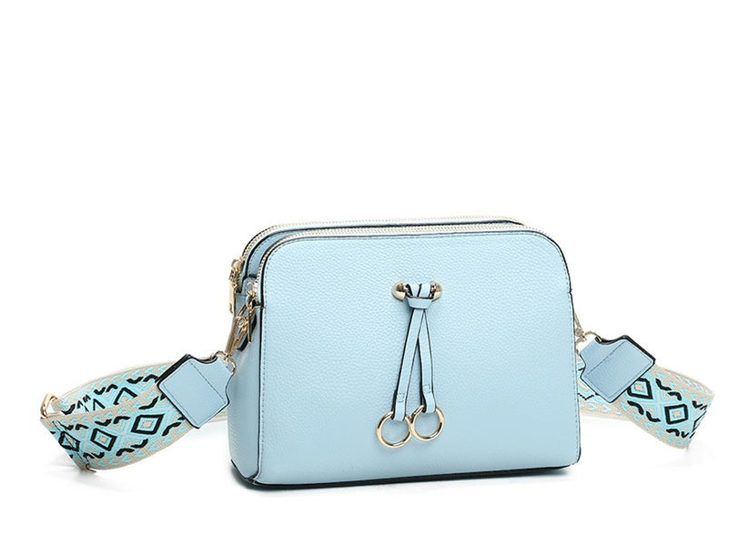 Craze London Twin Rings Charm Crossbody Bag - Minimalist Design with 4 Zips and 3 Compartments