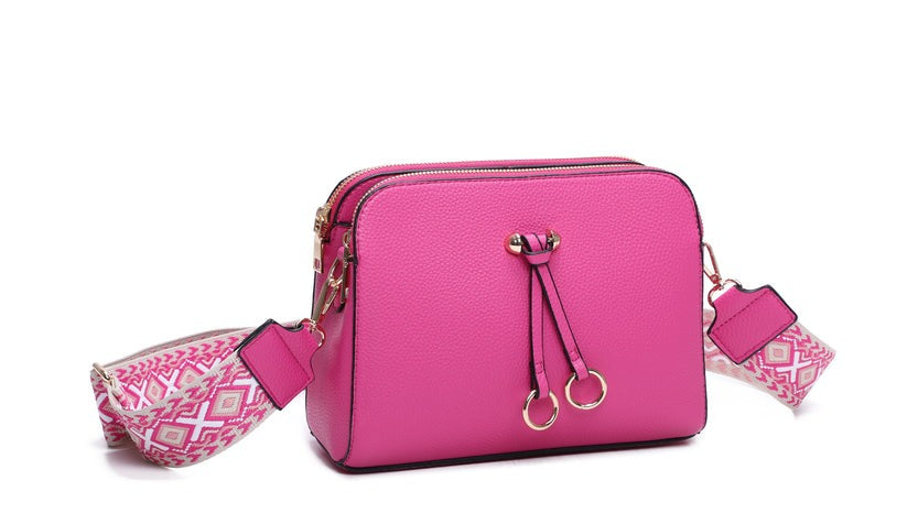 Craze London Twin Rings Charm Crossbody Bag - Minimalist Design with 4 Zips and 3 Compartments