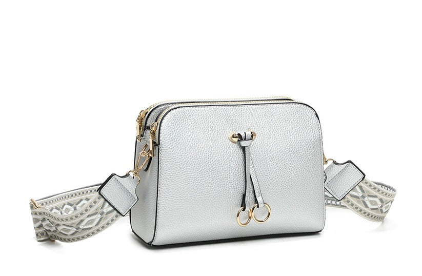 Craze London Twin Rings Charm Crossbody Bag - Minimalist Design with 4 Zips and 3 Compartments