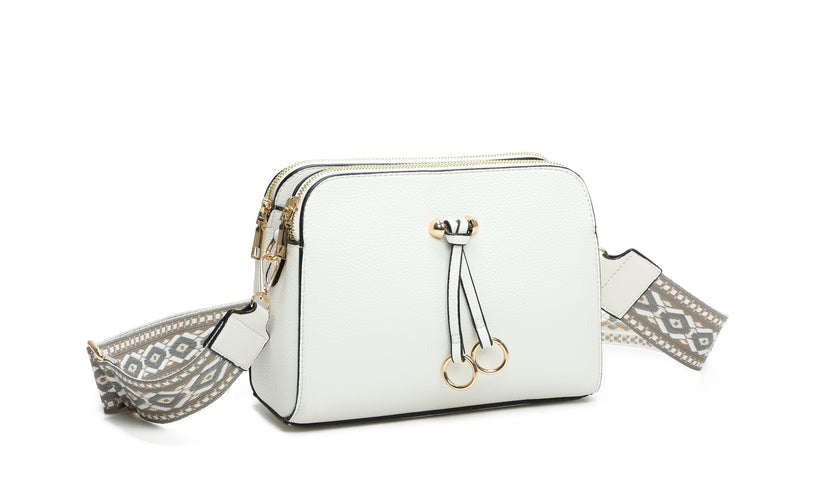 Craze London Twin Rings Charm Crossbody Bag - Minimalist Design with 4 Zips and 3 Compartments