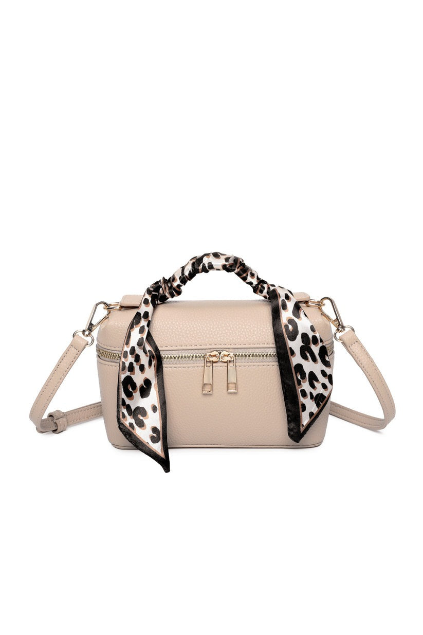 Craze London Mini Handbag with Leopard-Print Scarf Handle - Women's Chic Shoulder Bag