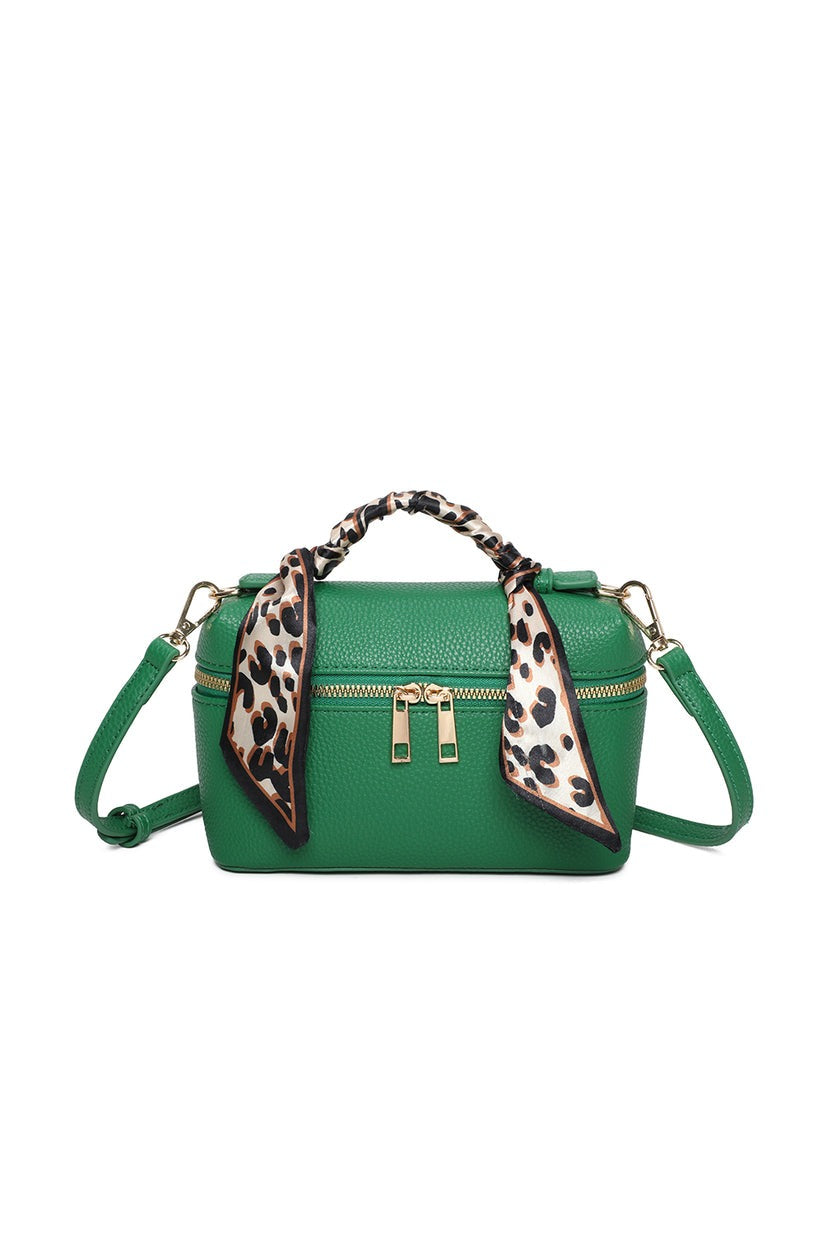 Craze London Mini Handbag with Leopard-Print Scarf Handle - Women's Chic Shoulder Bag